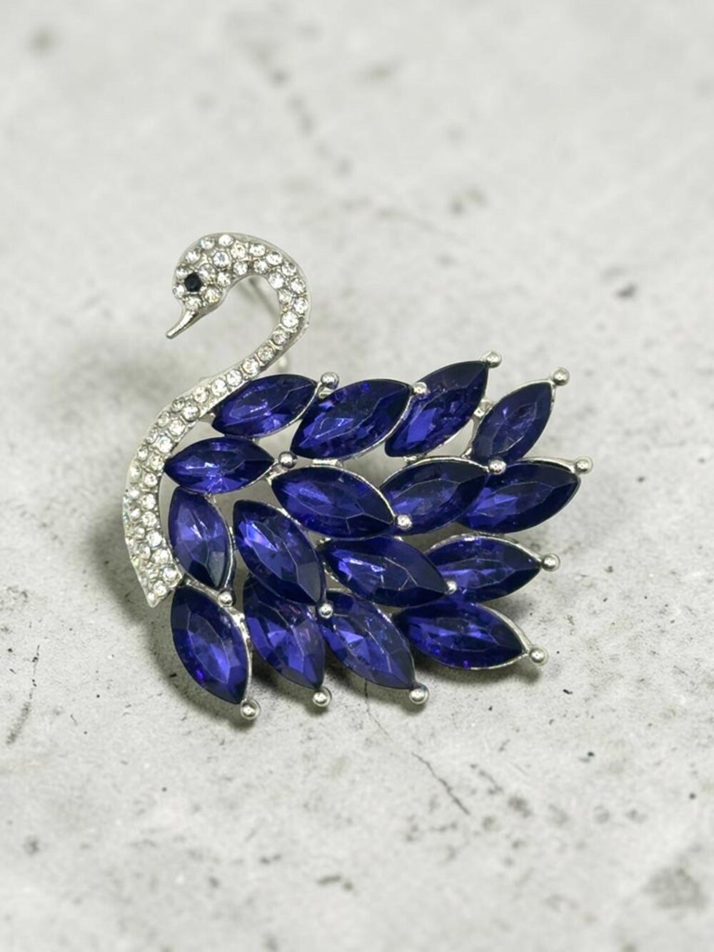 Violet and White Rhinestone Swan Brooch